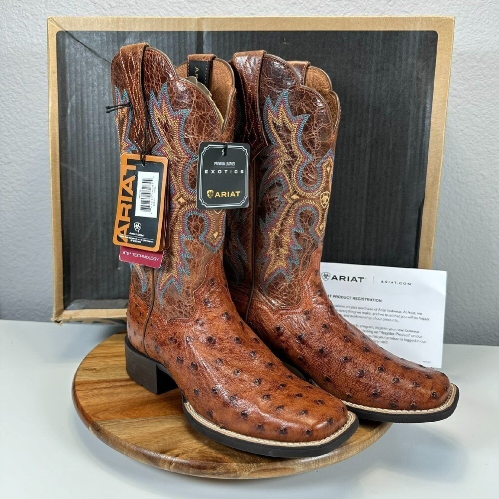 Ariat Tombstone Ostrich Print Western Cowboy Boots Premium Leather 5.5B NEW - Picture 12 of 13